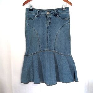 Jolt Blue Denim Frill Midi Skirt Size 3